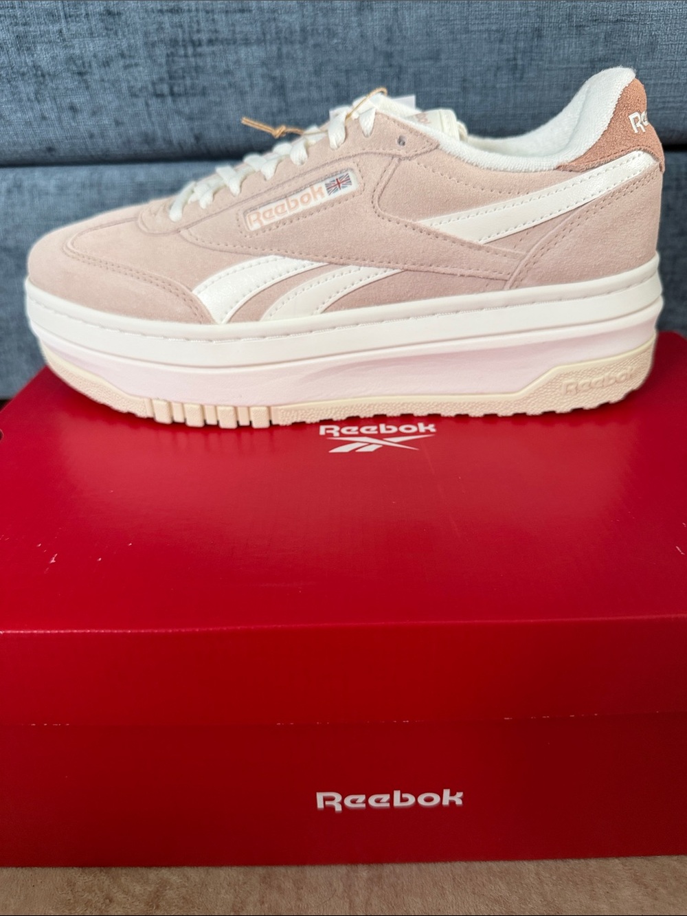 Reebok Women's Campio Extra Pink Suede Platform Sneakers with White Stripes